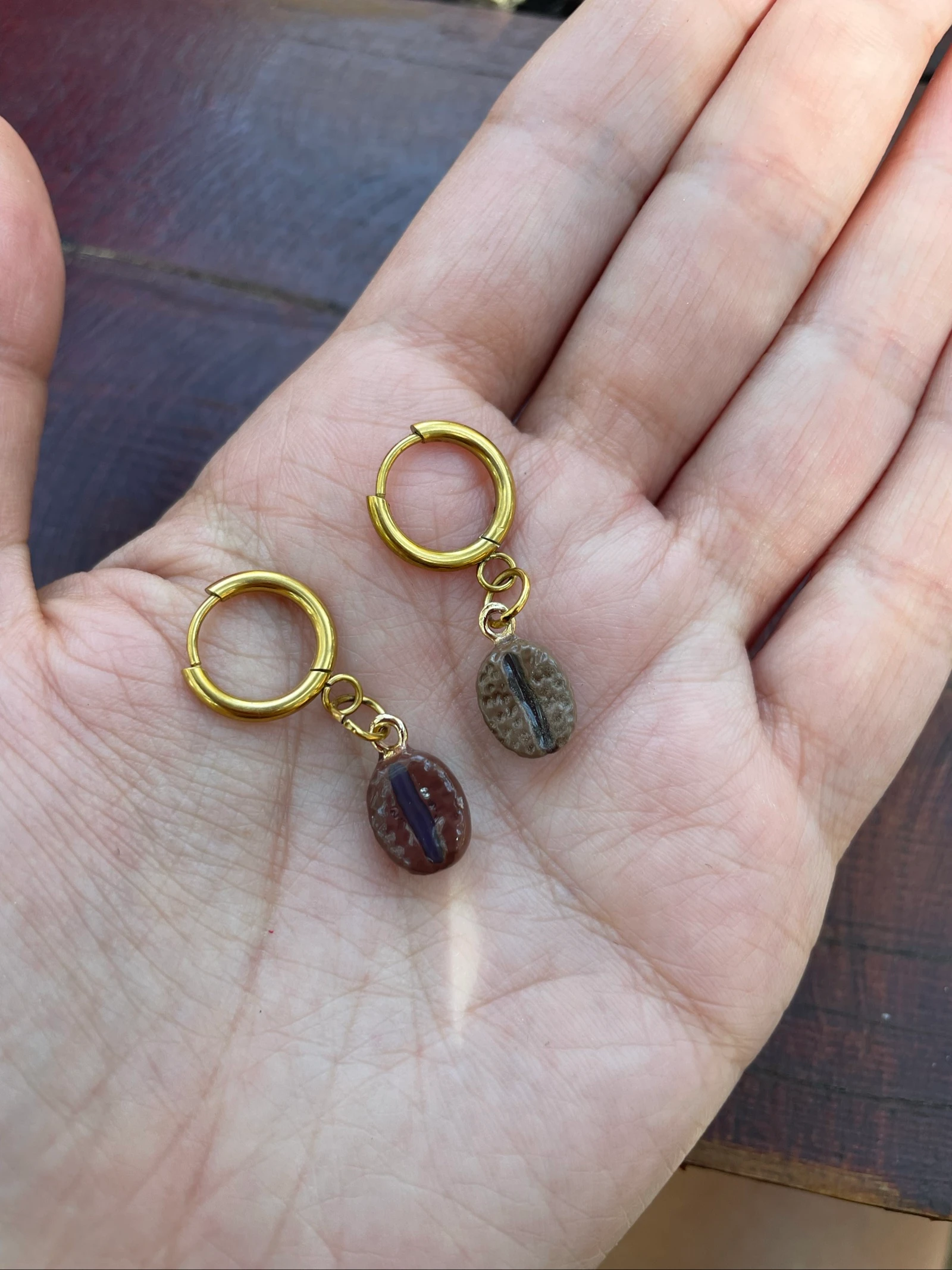 Boucles d'oreilles grains café en acier inoxydable – photo 3